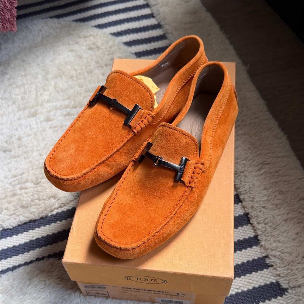 Tod's Vibrant Orange Suede Loafers